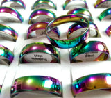 Bulk 50/100PCS Colorful Charm Rings Stainless Steel Band Party Rings