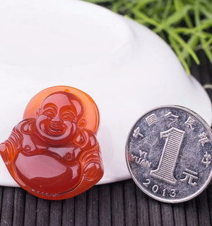 Carved Red Jade Laughing Buddha Pendant