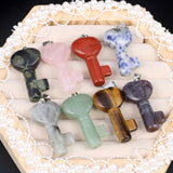 Gem Stone Charm Love Heart Key Healing Crystal Pendant DIY Jewelry