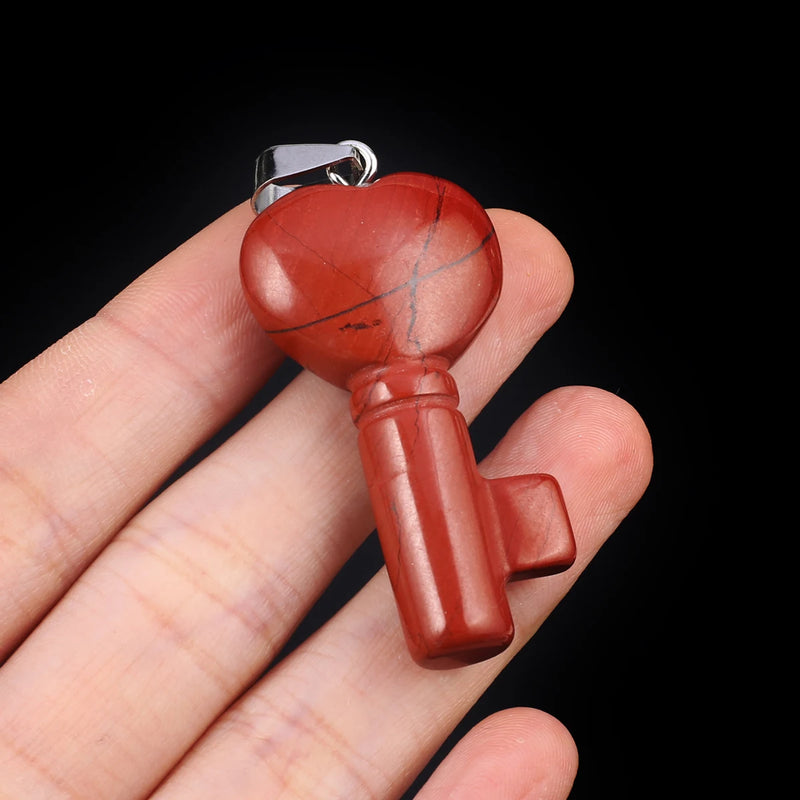 Gem Stone Charm Love Heart Key Healing Crystal Pendant DIY Jewelry