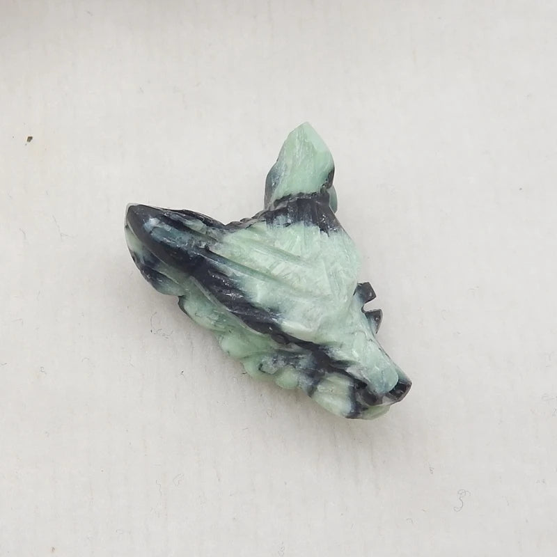 Wholesale Carved Green Turquoise Wolf Head Pendant 24x17x9mm