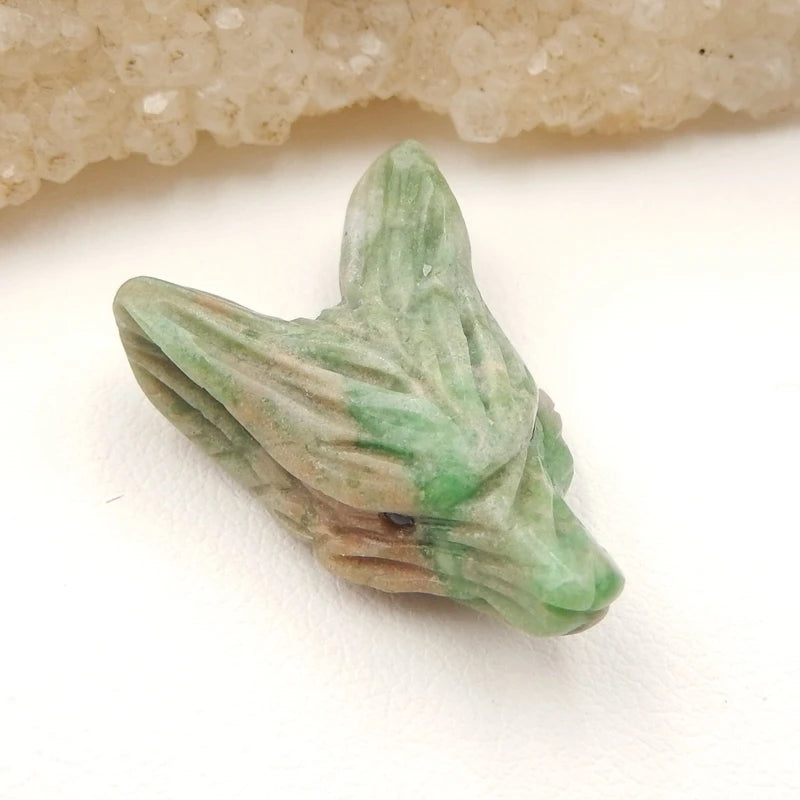 Green Turquoise Wolf Head Pendant 24x18x9mm