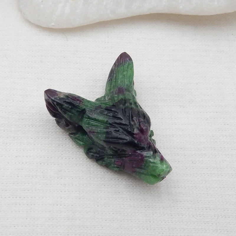 Wholesale Carved Ruby Zoisite Wolf Head Pendant 26x19x10mm