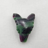 Wholesale Carved Ruby Zoisite Wolf Head Pendant 26x19x10mm