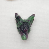 Wholesale Carved Ruby Zoisite Wolf Head Pendant 26x19x10mm