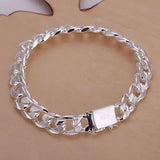 Square Lock Bracelet Charm Silver 10mm Chains 8'' Bangle H032 Jewelry