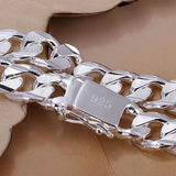 Square Lock Bracelet Charm Silver 10mm Chains 8'' Bangle H032 Jewelry