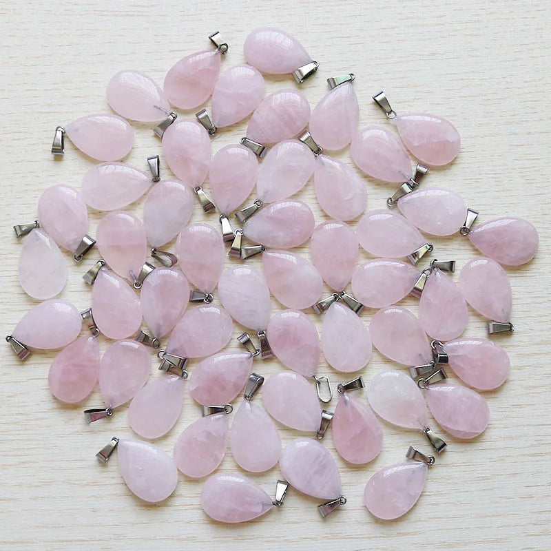 Pink Quartz Teardrop Stone Pendant for DIY Jewelry Making