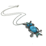 Chinese Retro Turquoise Owl Pendant Necklace Sweater Chain Jewellery