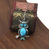 Chinese Retro Turquoise Owl Pendant Necklace Sweater Chain Jewellery