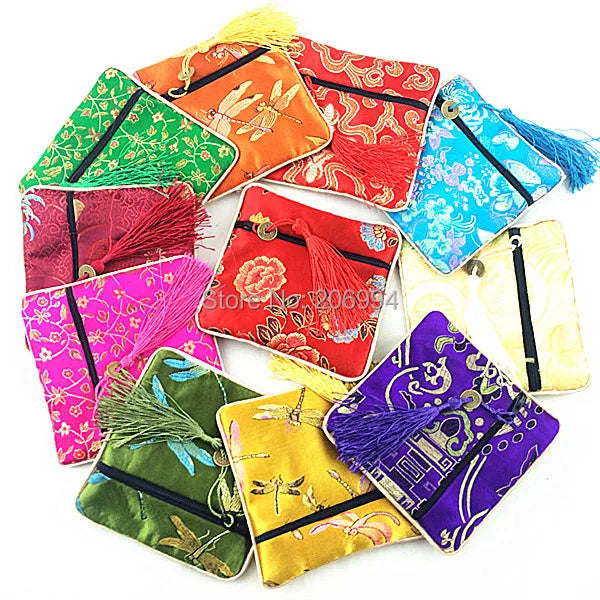 Chinese Wind Brocade Silk Copper Wallet National Features 5pc/lot