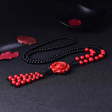 Cinnabar Sweater Chain Peony Flower Pendant Necklace