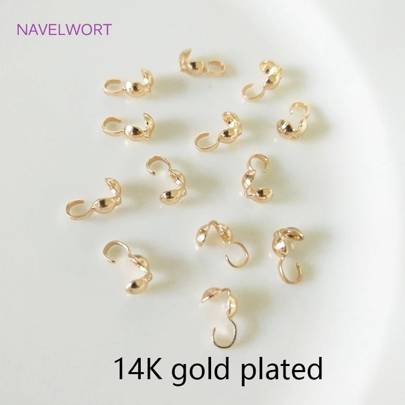 Clamshell Bead Tips Knot Covers, 14k/18k Plated Thread Clip Buckles
