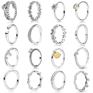 925 Sterling Silver Flower Crown Ring with Zircon - Party Jewelry Gift
