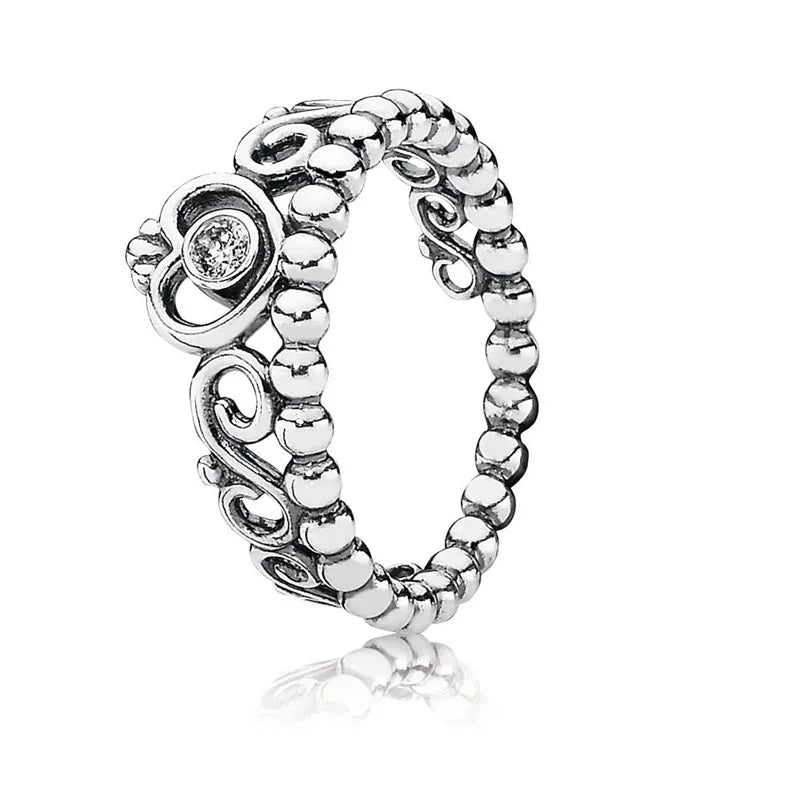 925 Sterling Silver Flower Crown Ring with Zircon - Party Jewelry Gift