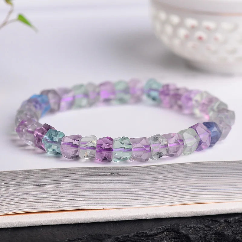 Fluorite Faceted Beads Bracelet Natural Stone Jewelry