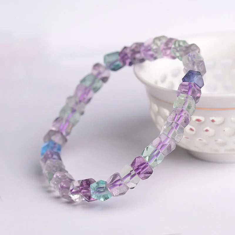 Fluorite Faceted Beads Bracelet Natural Stone Jewelry