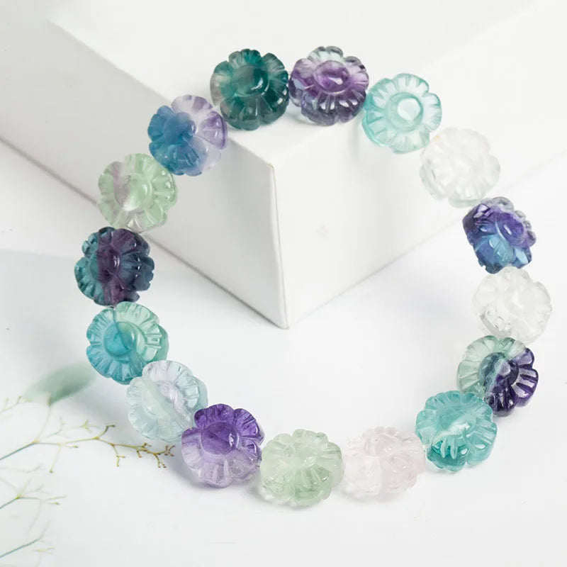 Fluorite Flower Shape Beads Bracelet Crystal Jewelry