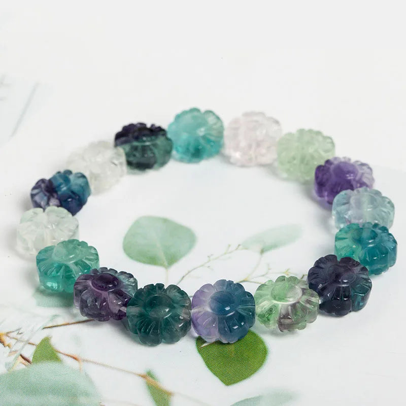 Fluorite Flower Shape Beads Bracelet Crystal Jewelry