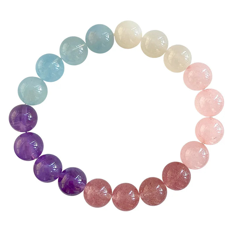 Pink Moonstone Crystal Bracelet Duobao Round Beads Row Handmade Jewelry
