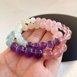 Pink Moonstone Crystal Bracelet Duobao Round Beads Row Handmade Jewelry