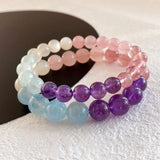 Pink Moonstone Crystal Bracelet Duobao Round Beads Row Handmade Jewelry