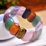 Tiger Eyes Stone Bracelet with Purple Beads Hand Row Bangle Jewelry