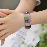 Tiger Eyes Stone Bracelet with Purple Beads Hand Row Bangle Jewelry