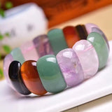 Tiger Eyes Stone Bracelet with Purple Beads Hand Row Bangle Jewelry