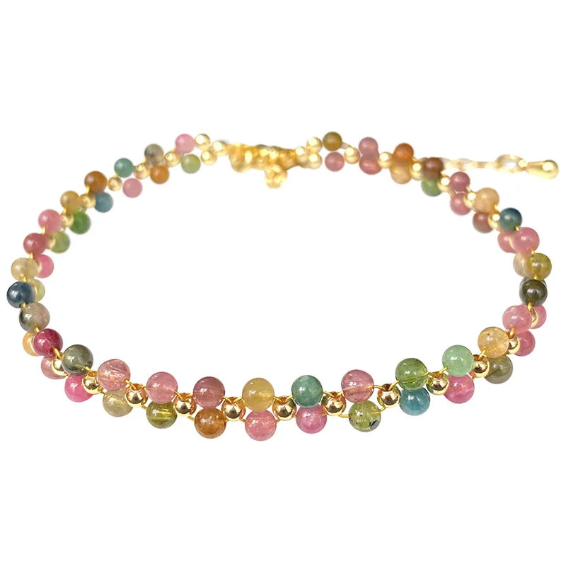 Tourmaline Stone Bracelet Round Bead Crystal Adjustable Bracelet for Girl Gift
