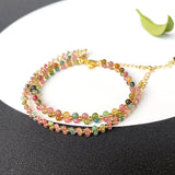 Tourmaline Stone Bracelet Round Bead Crystal Adjustable Bracelet for Girl Gift