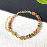 Tourmaline Stone Bracelet Round Bead Crystal Adjustable Bracelet for Girl Gift
