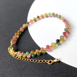 Tourmaline Stone Bracelet Round Bead Crystal Adjustable Bracelet for Girl Gift