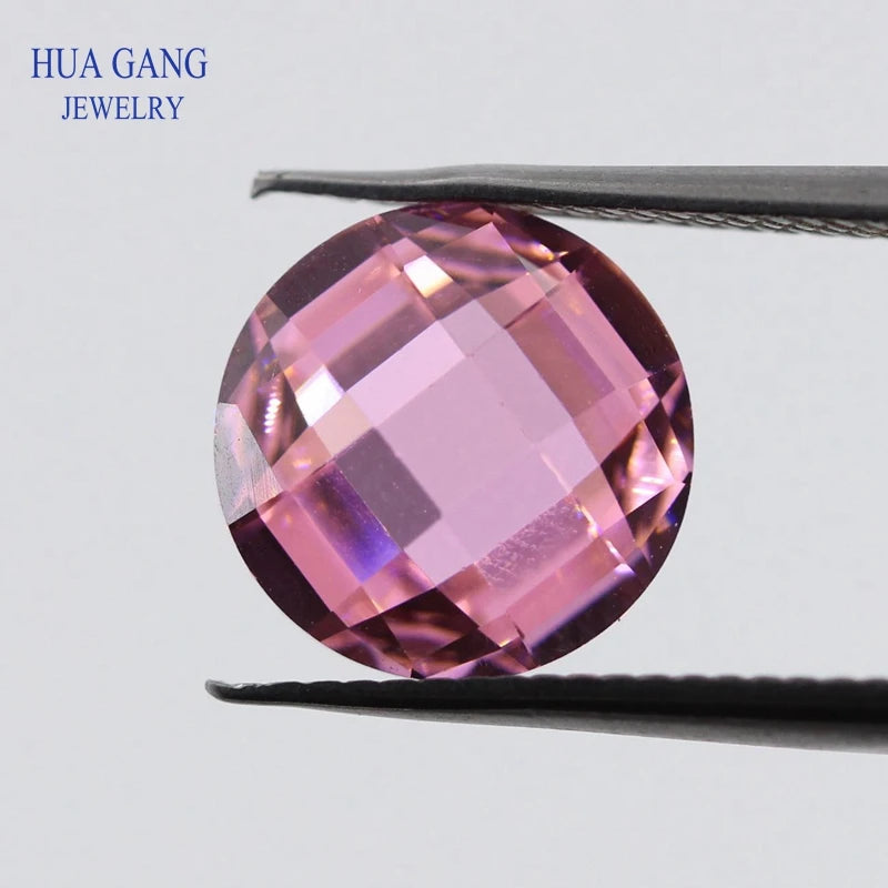 Bulk Garnet Pink CZ Synthetic Gemstones 3-8mm Double Checkerboard Cut Round CZ
