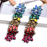 Colorful Crystals Long Drop Earrings For Women Fine Jewelry Accessories