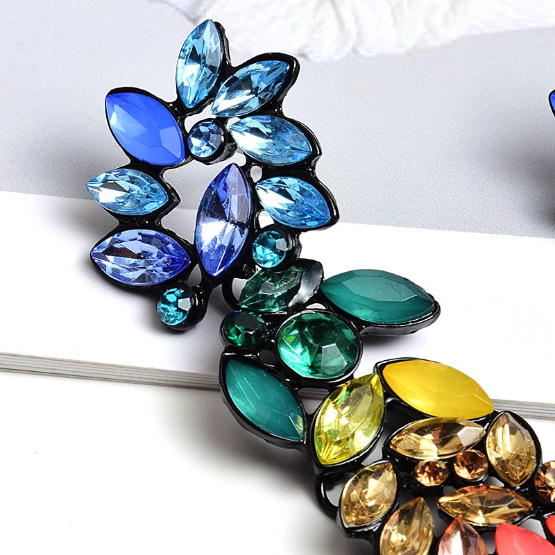 Colorful Crystals Long Drop Earrings For Women Fine Jewelry Accessories