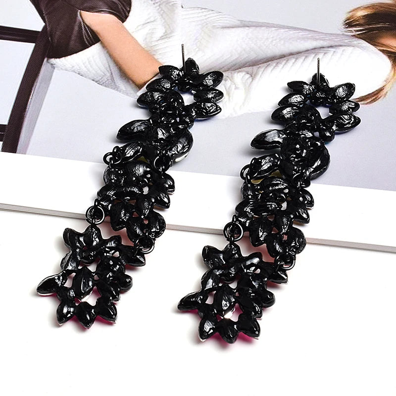 Colorful Crystals Long Drop Earrings For Women Fine Jewelry Accessories