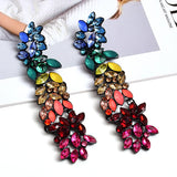 Colorful Crystals Long Drop Earrings For Women Fine Jewelry Accessories