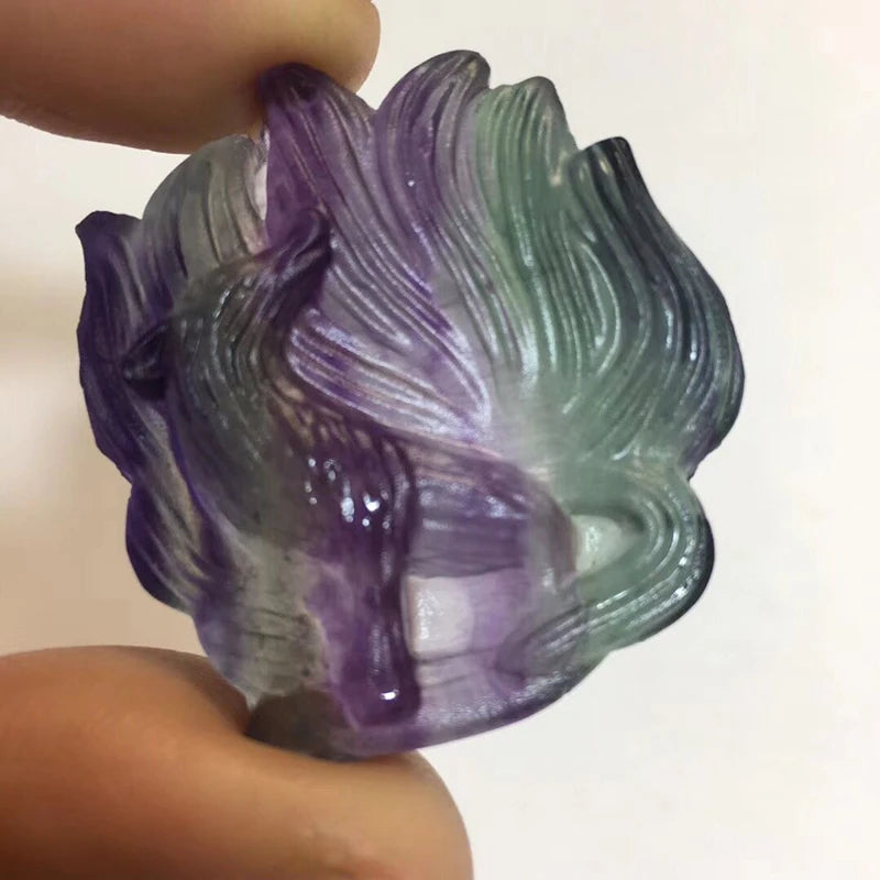 Colorful Fluorite Natural Crystal Nine Tails Fox Pendant Necklace