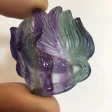 Colorful Fluorite Natural Crystal Nine Tails Fox Pendant Necklace