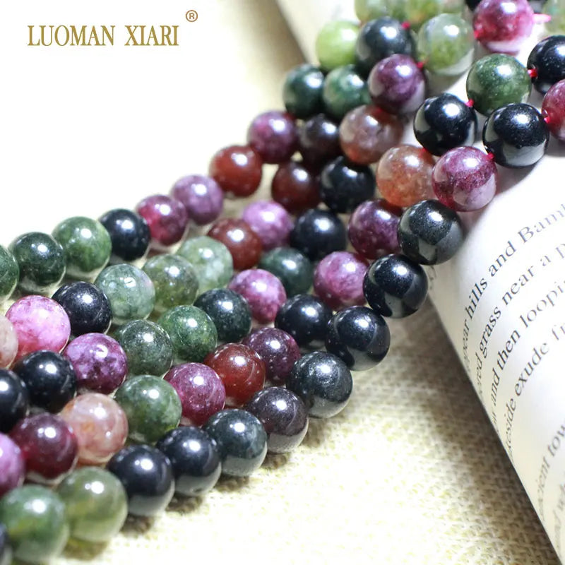 Colorful Tourmaline Round Stone Beads Chalcedony 6/8/10mm