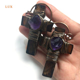 Wire Wrapped Agate Amethyst Gemstone Healing Circle Charms Pendant Necklace Set