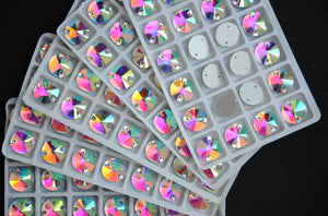 Crystal AB Rivoli Sew On Stone Flatback 2holes 8-18mm Round Glass Sewing Beads