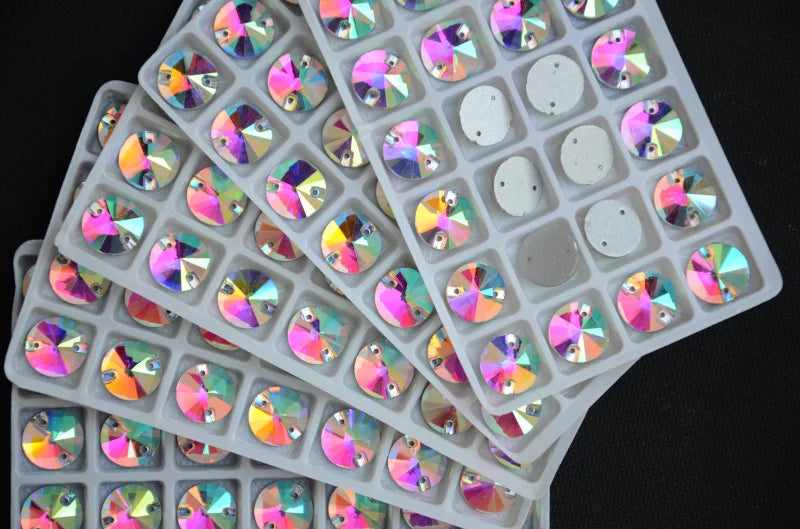 Crystal AB Rivoli Sew On Stone Flatback 2holes 8-18mm Round Glass Sewing Beads