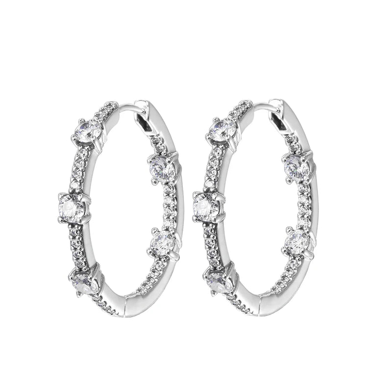 Crystal Body Jewelry Set Silver Round Earrings for Women