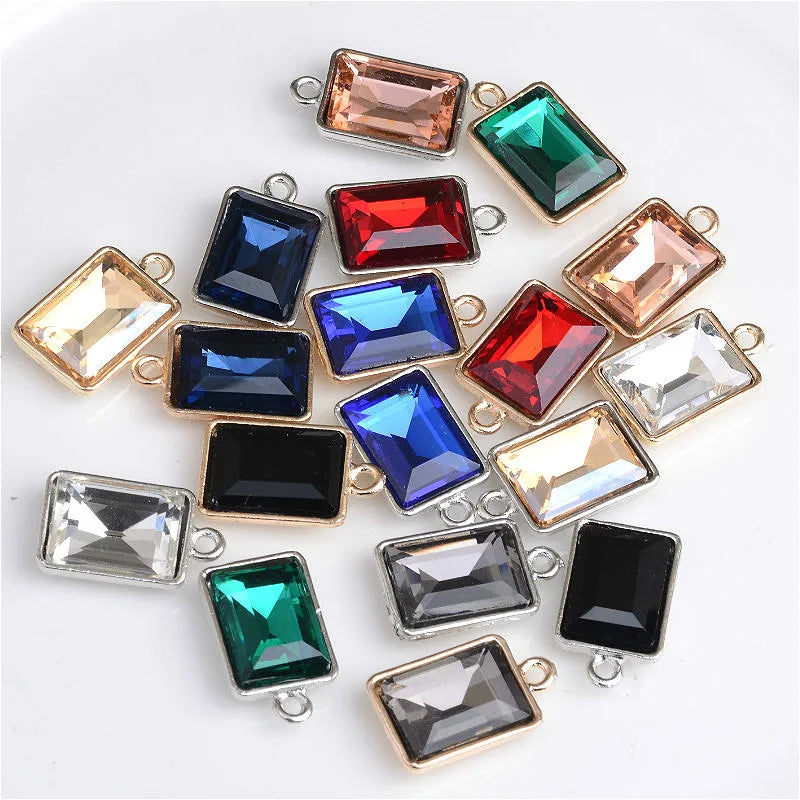 Rhinestone Rectangle Charms 12*21mm 60pcs Silver Tone Plated DIY Jewelry