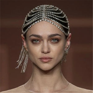 Crystal Tassel Head Chain Flapper Cap Wedding Jewelry