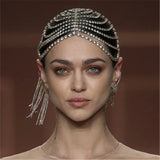 Crystal Tassel Head Chain Flapper Cap Wedding Jewelry