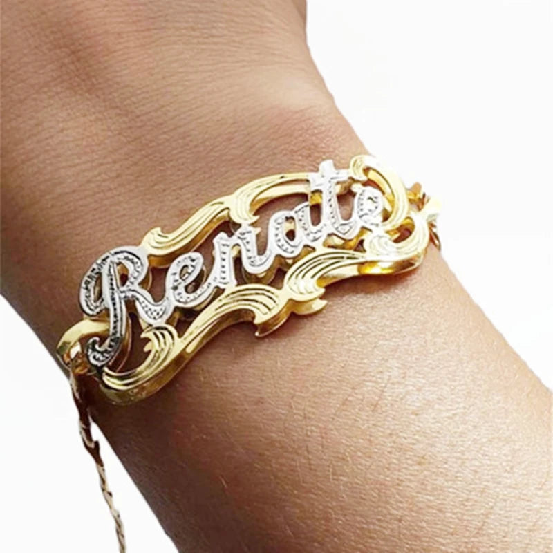 Personalized Name Bracelet Stainless Steel Double Bangles
