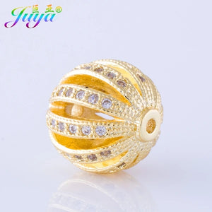 10mm 12mm Metal Ball Beads Micro Pave Zircon Hollow Copper Beads